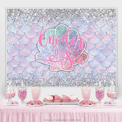 Silver Glitter Oneder la toile de fond d'anniversaire de sirène de mer