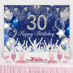Toile de fond du 30e anniversaire de ballons à paillettes bleu marine argenté