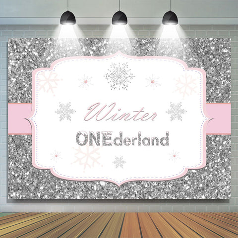 Toile de fond d'anniversaire de flocon de neige Onederland hiver rose argenté pour fille