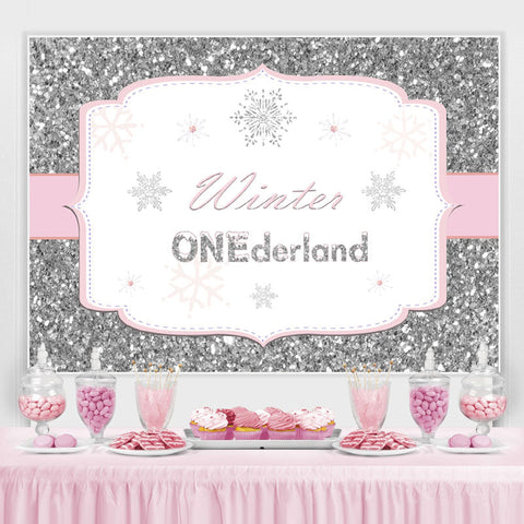 Toile de fond d'anniversaire de flocon de neige Onederland hiver rose argenté pour fille