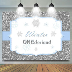 Toile de fond d'anniversaire Silver Winter Onederland Snowflake pour enfants