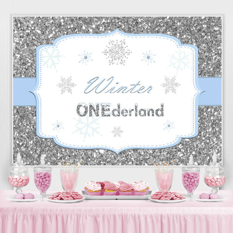 Toile de fond d'anniversaire Silver Winter Onederland Snowflake pour enfants