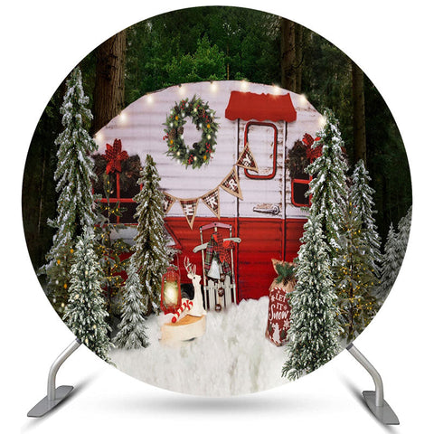 Snowy White Lovely Cabin Circle Toile de fond Joyeux noël