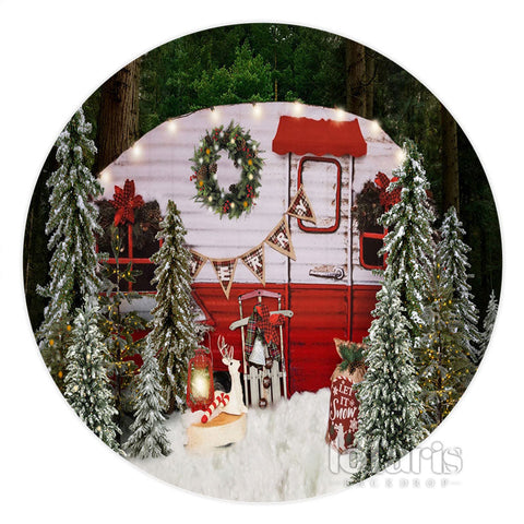 Snowy White Lovely Cabin Circle Toile de fond Joyeux noël