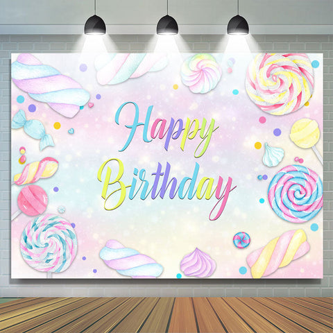 Toile de fond de joyeux anniversaire sur le thème des bonbons colorés doux