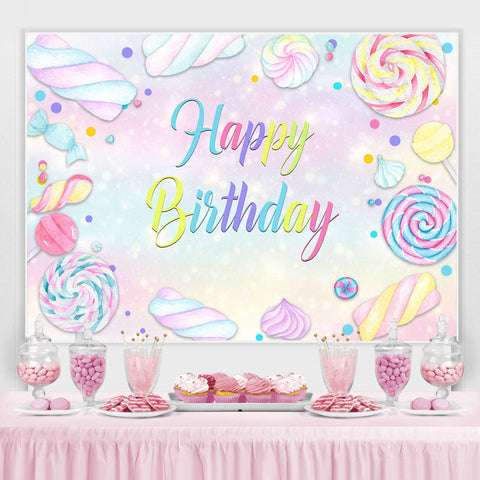 Toile de fond de joyeux anniversaire sur le thème des bonbons colorés doux