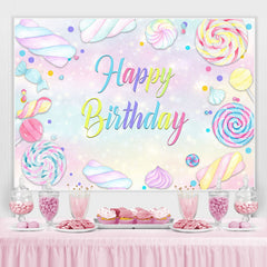 Toile de fond de joyeux anniversaire sur le thème des bonbons colorés doux