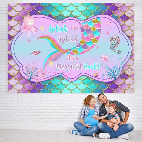 Spish c'est une toile de fond de douche de bébé scintillante Mermaid Bash