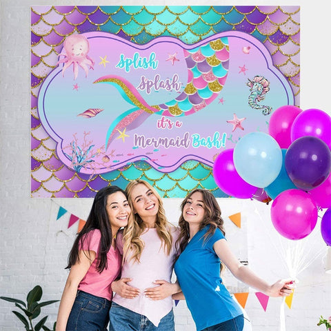 Spish c'est une toile de fond de douche de bébé scintillante Mermaid Bash