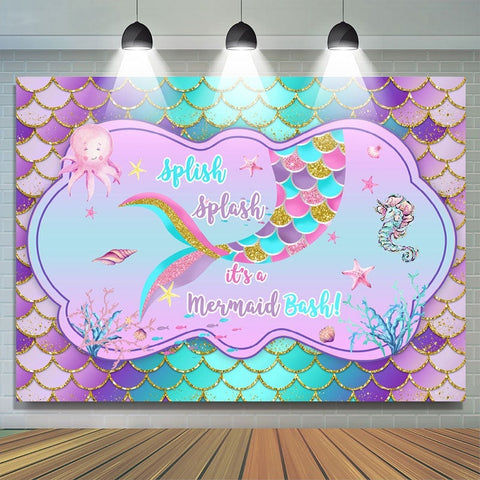 Spish c'est une toile de fond de douche de bébé scintillante Mermaid Bash