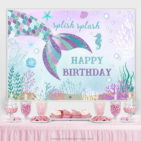 Toile de fond Joyeux Anniversaire Thème Mer Sirène Splash Splash