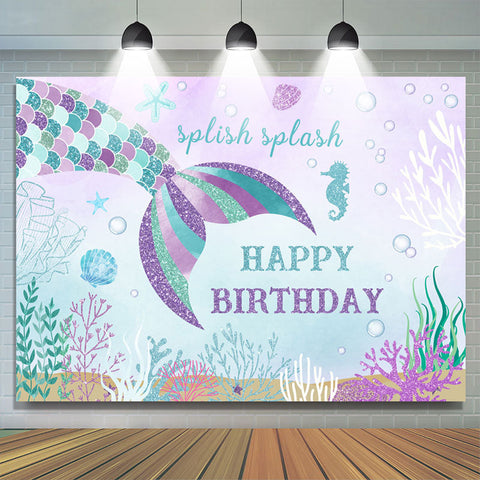 Toile de fond Joyeux Anniversaire Thème Mer Sirène Splash Splash