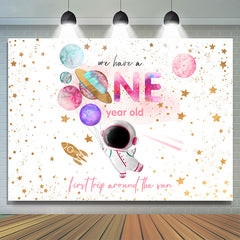 Star Astronaute Rose Doré 1er Anniversaire Toile de Fond
