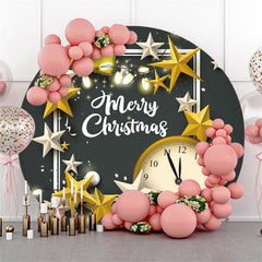 étoile avec cadeau et horloge joyeux noël cercle toile de fond
