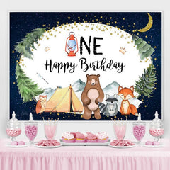 nuit étoilée animaux de la jungle 1er joyeux anniversaire toile de fond