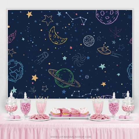 Toile de fond de joyeux anniversaire du monde de l'espace de la nuit étoilée