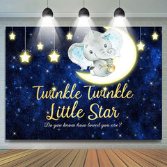 Toile de fond de douche de bébé éléphant bleu foncé étoiles et lune