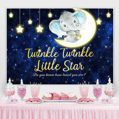 Toile de fond de douche de bébé éléphant bleu foncé étoiles et lune