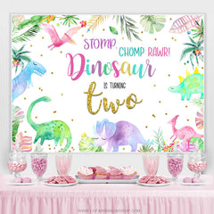 Le dinosaure Stomp Chomp Rawr tourne la toile de fond de deux anniversaires
