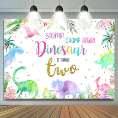 Le dinosaure Stomp Chomp Rawr tourne la toile de fond de deux anniversaires