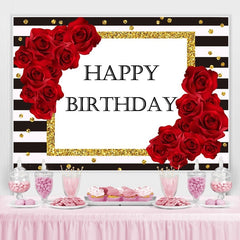 Toile de fond de joyeux anniversaire à rayures et points en or rose rouge
