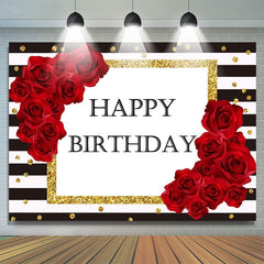 Toile de fond de joyeux anniversaire à rayures et points en or rose rouge