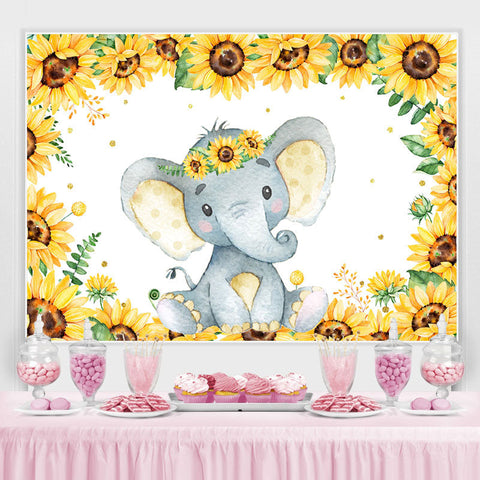 Toile de fond de douche de bébé tournesol et bel éléphant