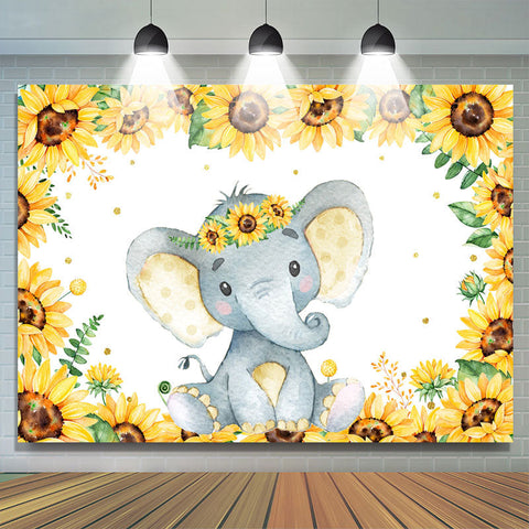 Toile de fond de douche de bébé tournesol et bel éléphant