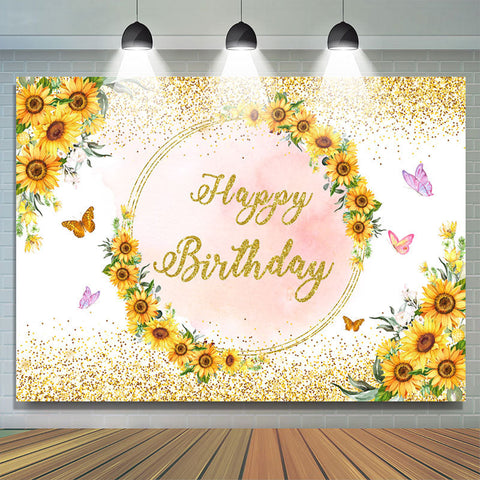 Tournesol Papillon Or Rose Joyeux Anniversaire Toile de Fond