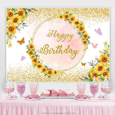 Tournesol Papillon Or Rose Joyeux Anniversaire Toile de Fond