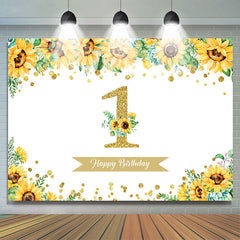 Tournesol Or Paillettes Joyeux 1er Anniversaire Toile de Fond pour Fille