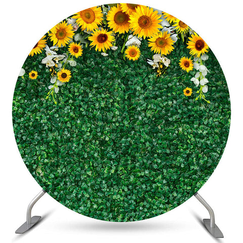 Tournesol avec toile de fond de mariage de cercle de feuilles vertes