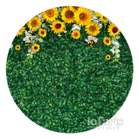 Tournesol avec toile de fond de mariage de cercle de feuilles vertes