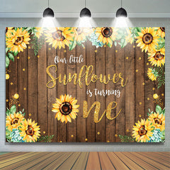 Toile de fond du 1er anniversaire de pois dor¨¦s en bois de tournesol