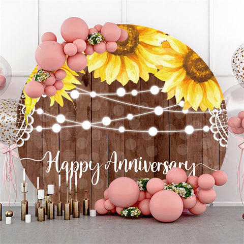 Anniversaire de mariage en bois de tournesol Toile de fond ronde
