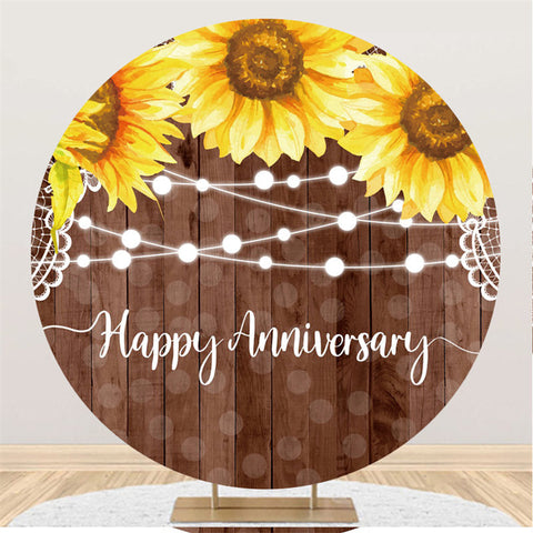 Anniversaire de mariage en bois de tournesol Toile de fond ronde
