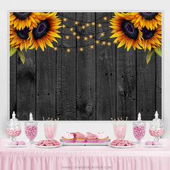 Tournesols et toile de fond de fête d'anniversaire en bois noir