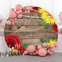 Tournesols Et Roses Toile De Fond De Mariage En Bois Kaki Rond