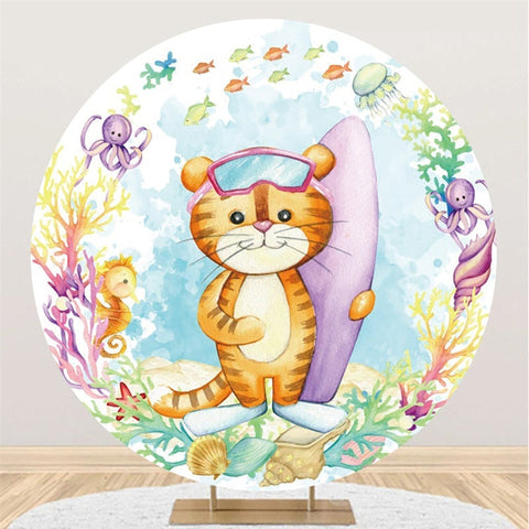 Toile de fond ronde pour fête prénatale Surf Tiger et Sea World