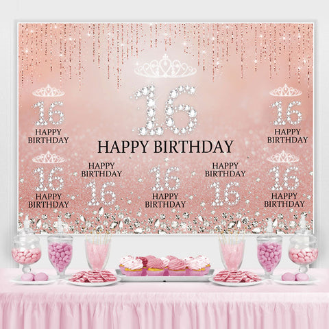 Sweet 16 Toile de fond d'anniversaire en diamant rose scintillant pour filles