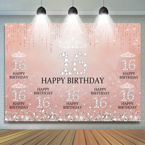 Sweet 16 Toile de fond d'anniversaire en diamant rose scintillant pour filles