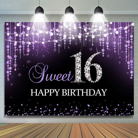 Sweet 16 Toile de fond d'anniversaire de paillettes de diamant Bokeh violet