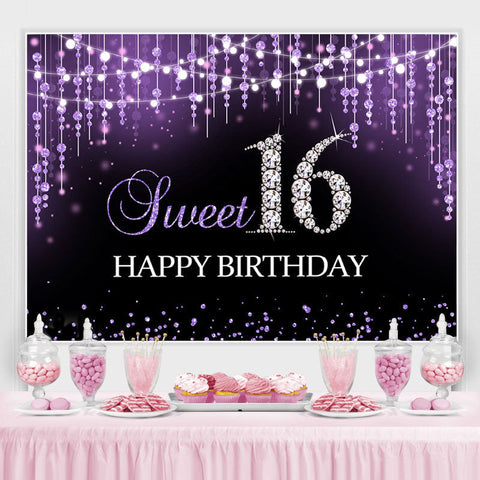 Sweet 16 Toile de fond d'anniversaire de paillettes de diamant Bokeh violet