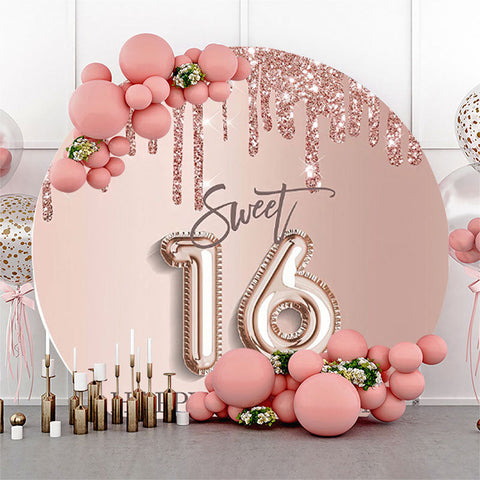 Couverture de toile de fond ronde Sweet 16 Rose Birthday