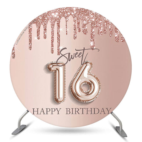 Couverture de toile de fond ronde Sweet 16 Rose Birthday