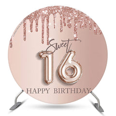 Couverture de toile de fond ronde Sweet 16 Rose Birthday