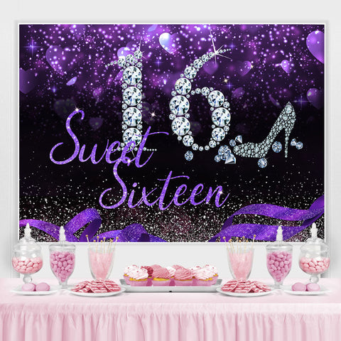 Sweet 16 Silver Diamond Purple Glitter Seize Anniversaire Toile de Fond pour Fille