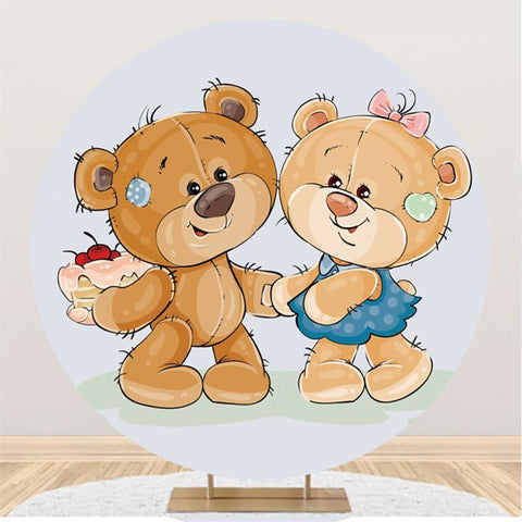 Doux garçon et fille ours rond toile de fond de fête de naissance