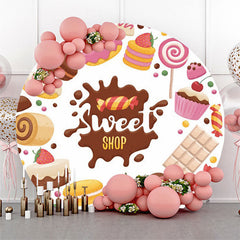 Sweet Candy Shop Cakes Couverture de toile de fond ronde blanche