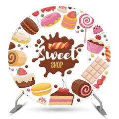 Sweet Candy Shop Cakes Couverture de toile de fond ronde blanche
